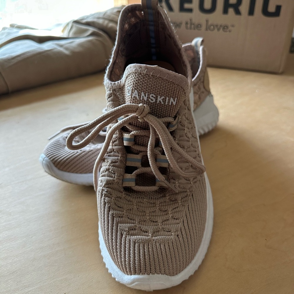 Danskin Neutral Knit Lace-Up Sneakers in Taupe and White